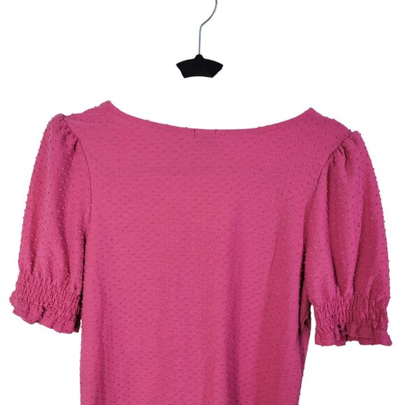 W5 Womens Sz M Pink Solid Short Sleeve Textured Puff Sleeves Blouse - Picture 4 of 12